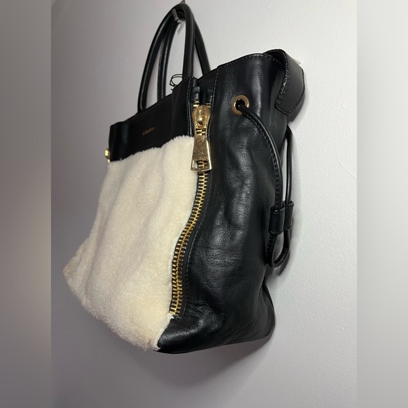 ✨NWT✨Via Repubblica. Genuine Shearling/Leather Black Cream Shoulder Handbag. - Picture 4 of 13